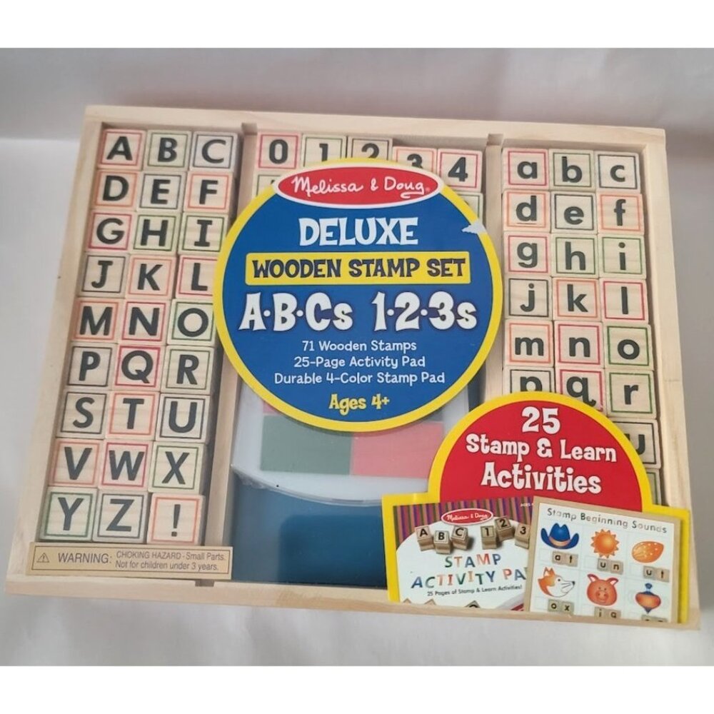 Melissa & Doug Deluxe Wooden Stamp Set ABCs 123s Stamps Activity Pad NEW/SEALED